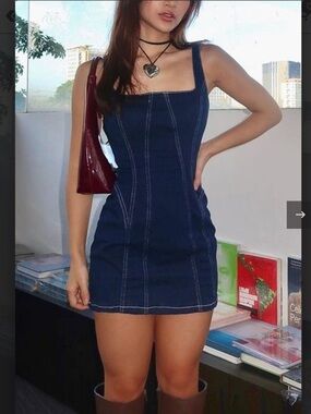 NWT: Zara Women’s Dark Blue Denim Mini Dress in Sz: L